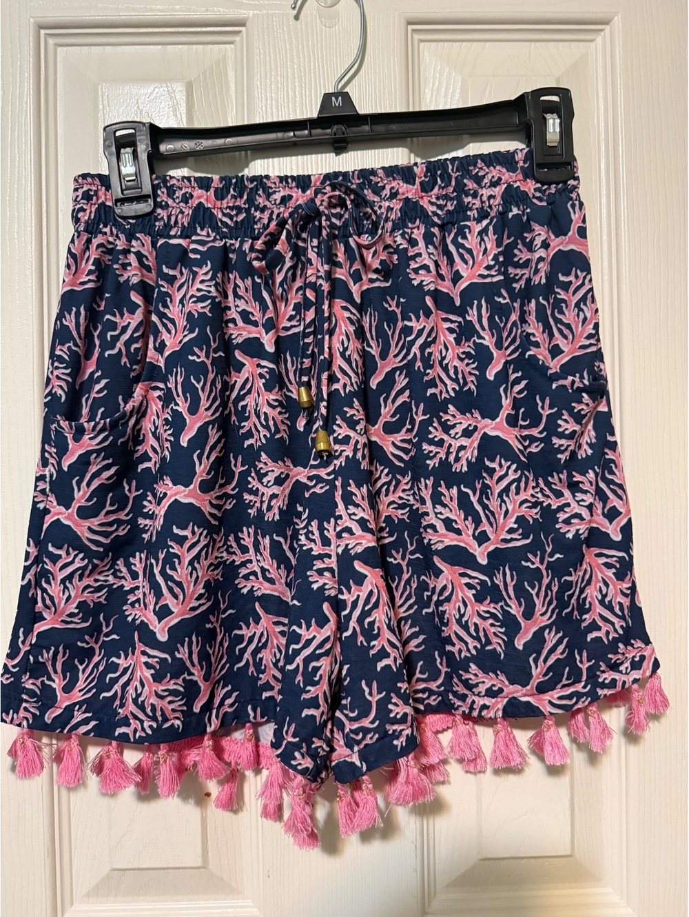 Simply Southern Pink Coral Print Tassel Shorts Size Small